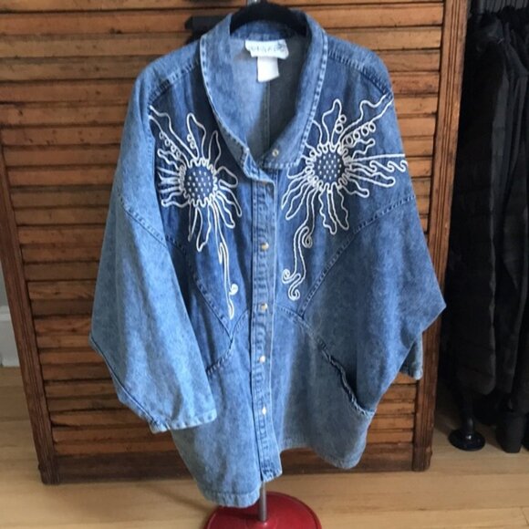 Vintage PADO Sunflower Long Denim Jacket - Picture 1 of 10